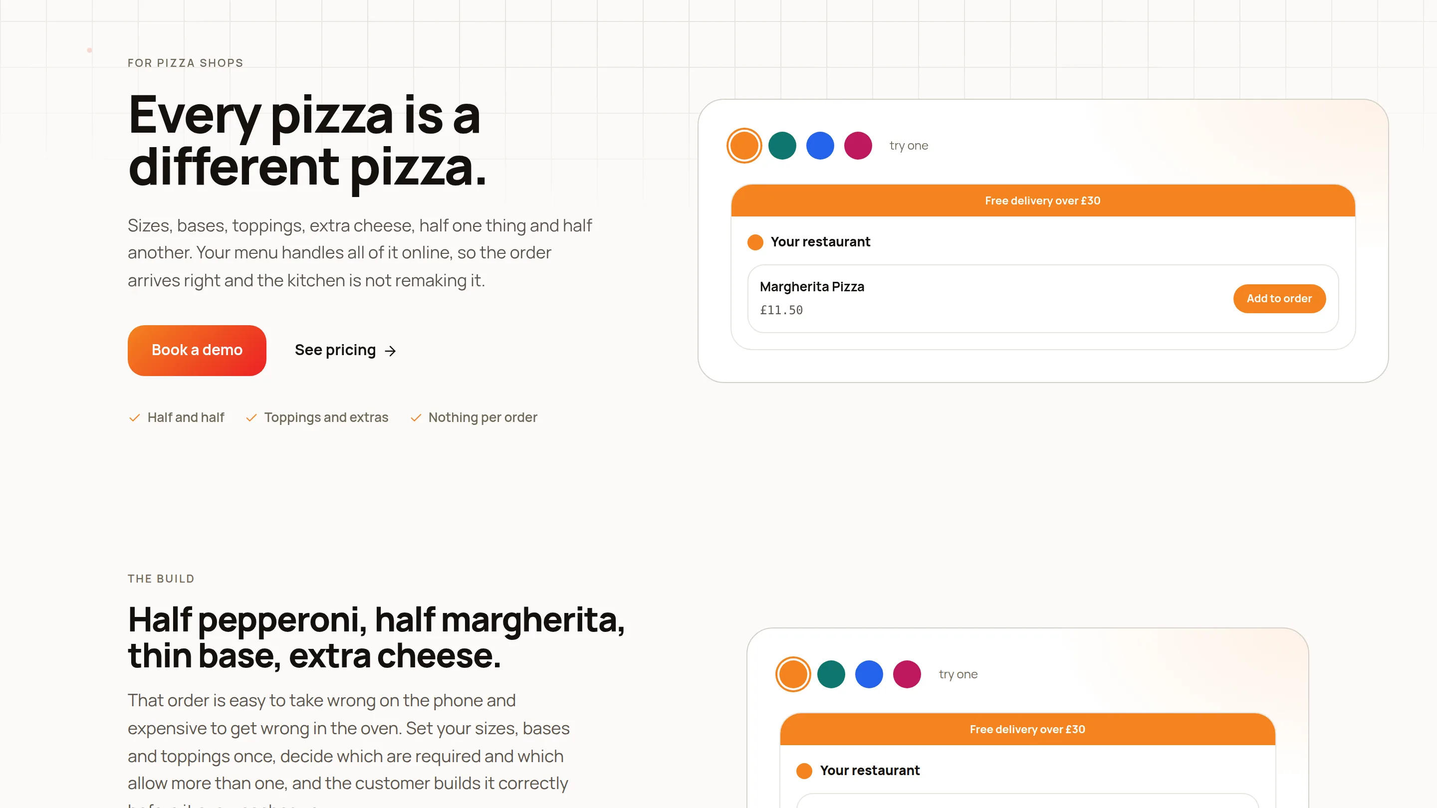 Tekeats page “Online ordering system for pizza shops”.