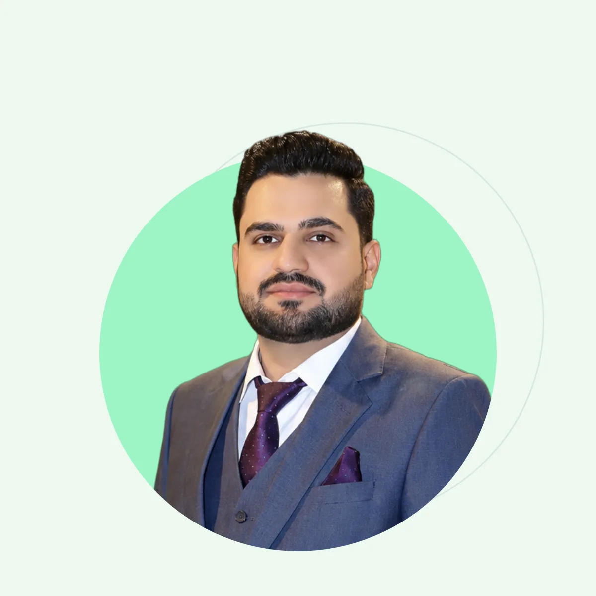Jahanzaib Ramzan, Averolt co-founder, in a blue three-piece suit