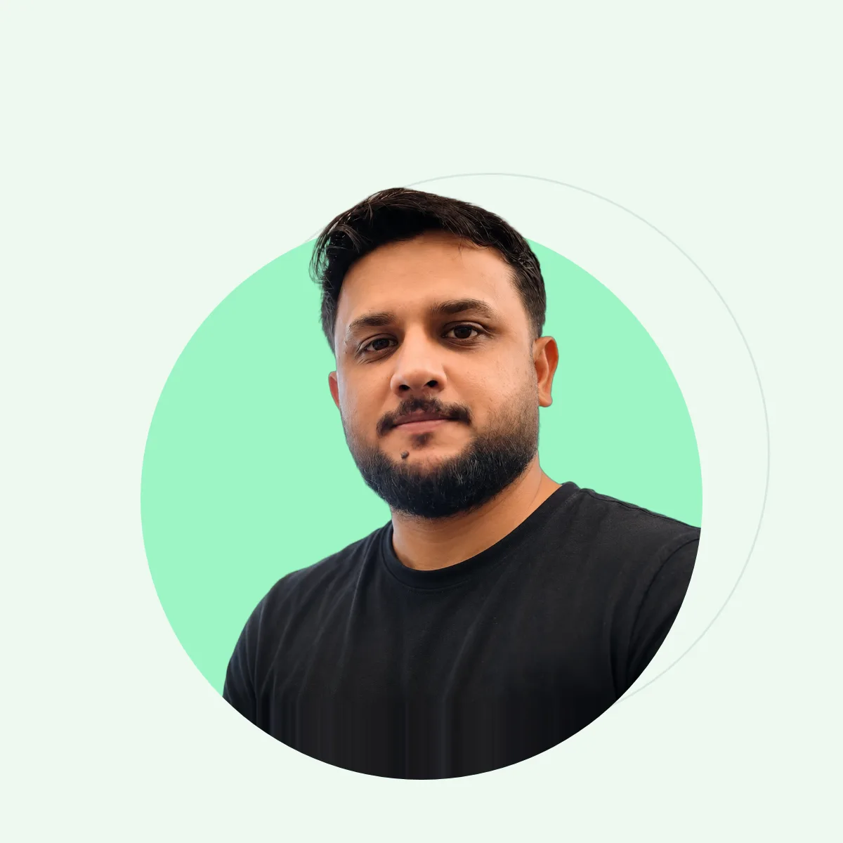 Khawar Hussain, Averolt founder, in a black T-shirt